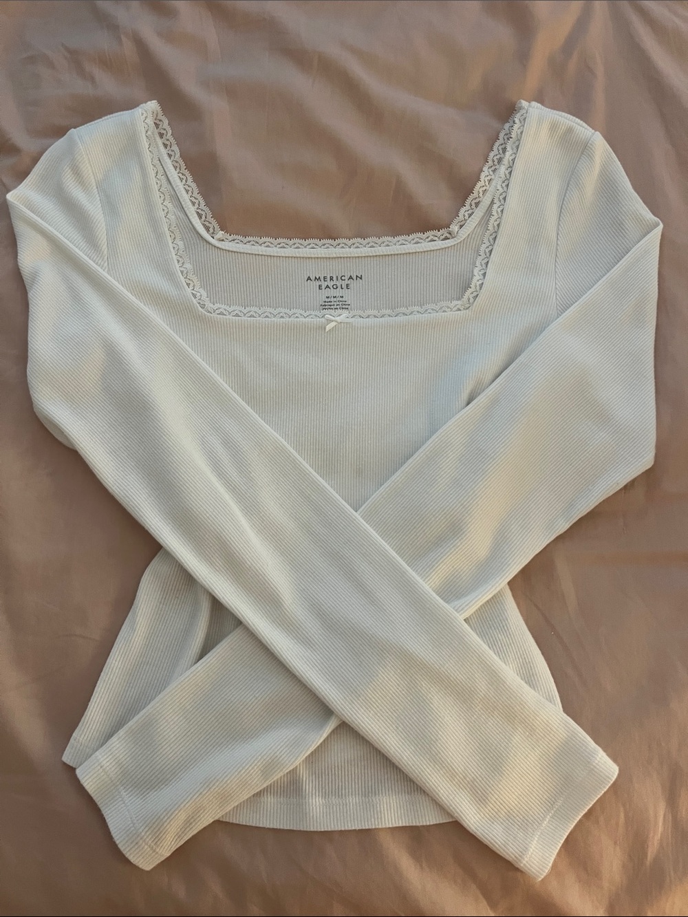 Y2K American Eagle Outfitters White Lace-Trim Square Neck Top